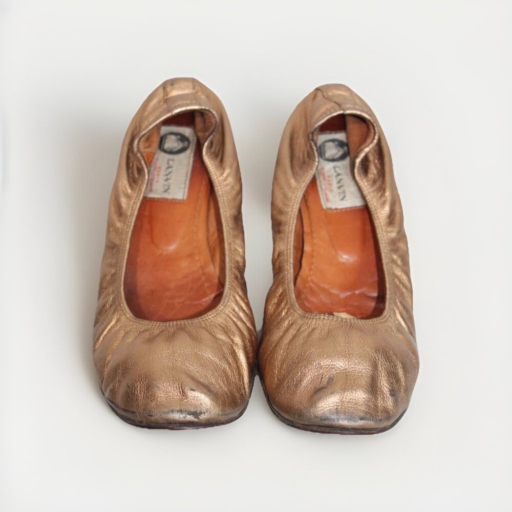 Lanvin Womens Metallic Copper Crinkle Leather Ballet Flat Shoes Size 40 US 9 - Picture 9 of 10